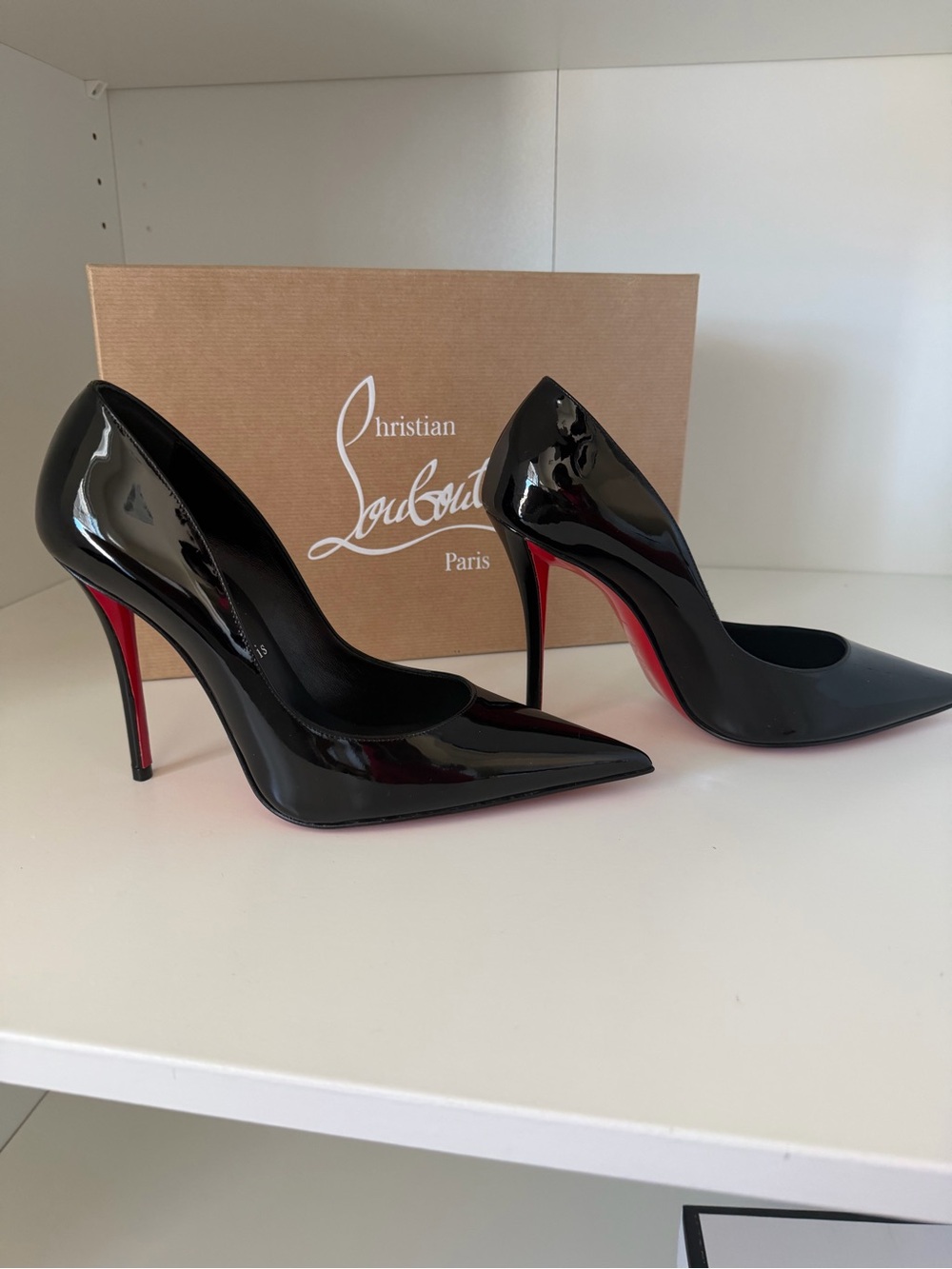 Christian Louboutin Black Patent Leather Pointed Pumps with Red Soles